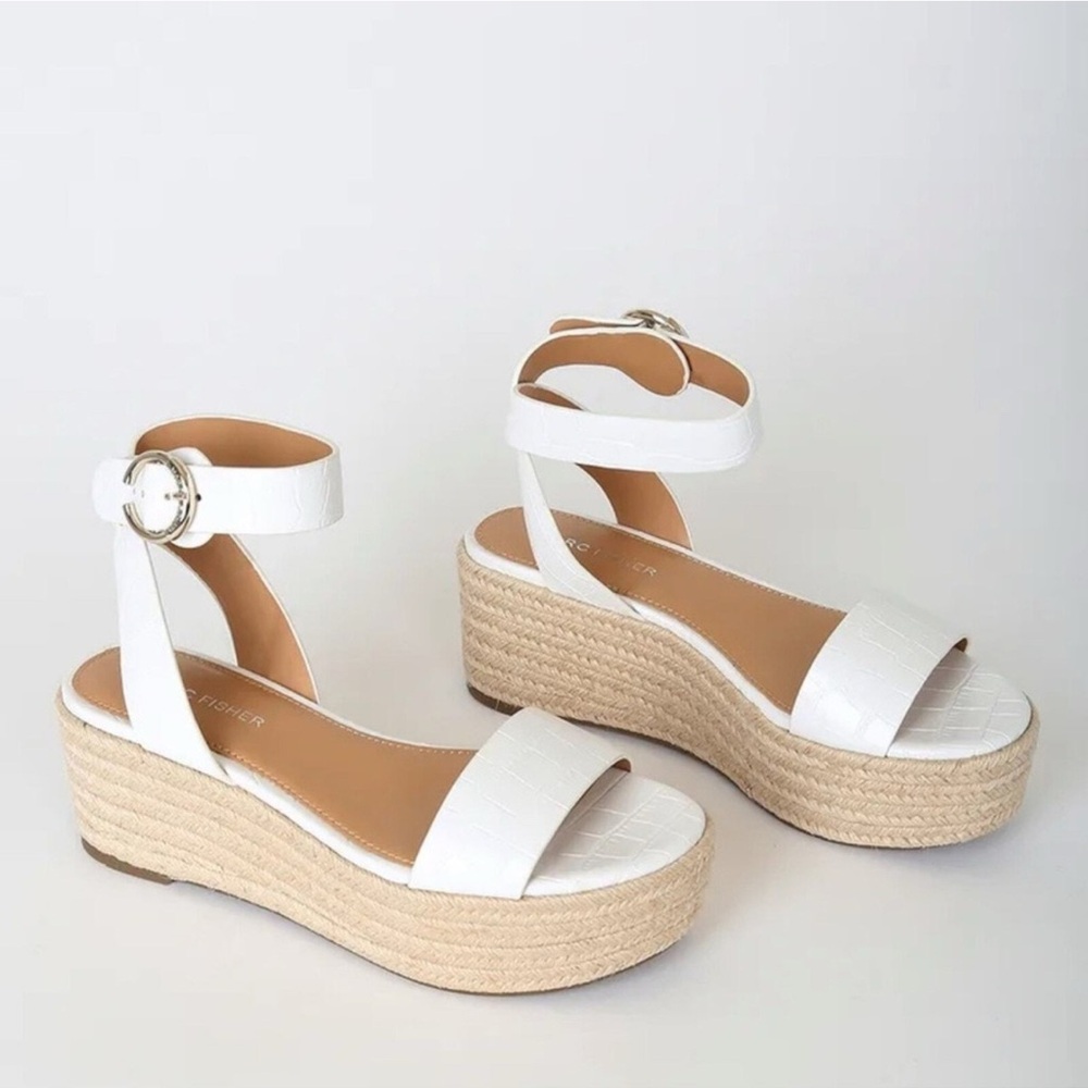 Marc Fisher | White Crocodile Wedge Sandals